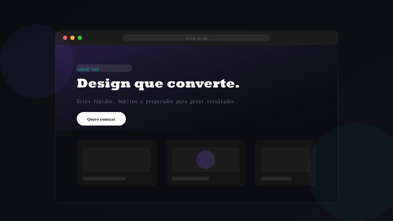 Mockup de interface de site em modo escuro